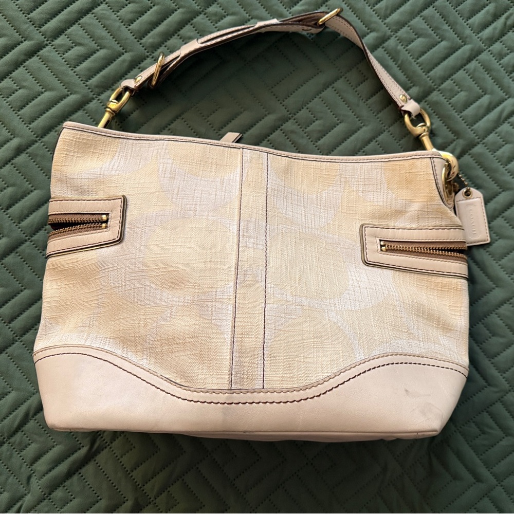 Very Good Condition, Coach Legacy Signature Bone & White Canvas/Leather Handbag - Picture 2 of 6